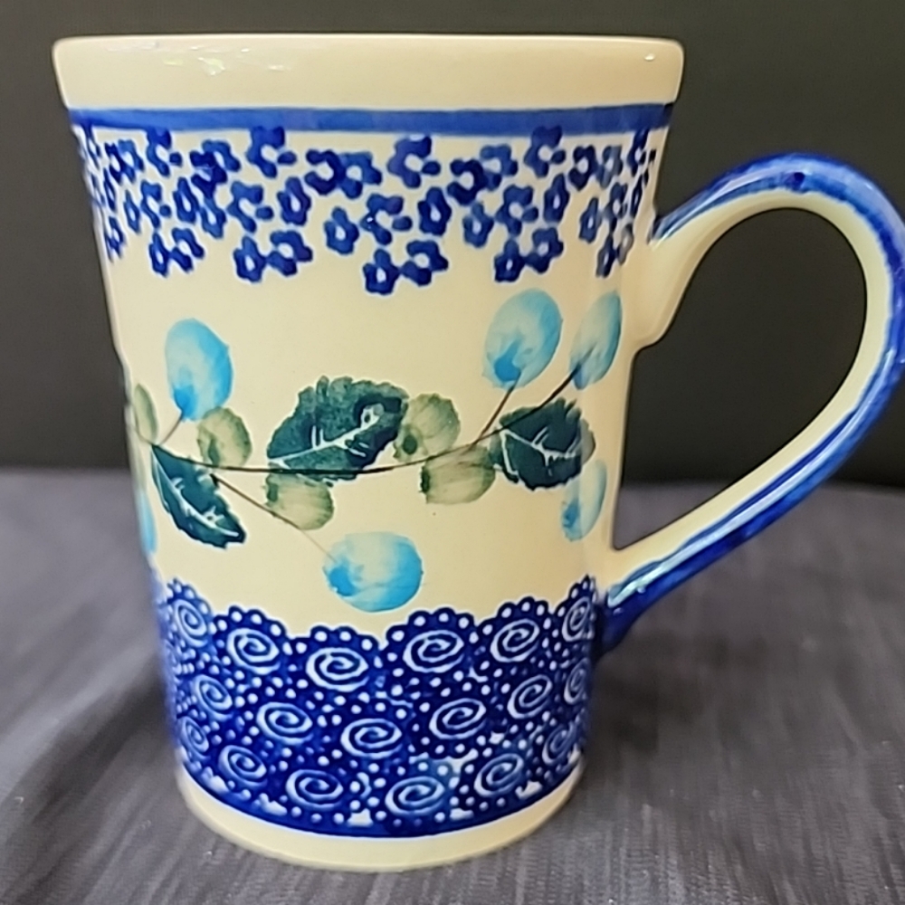 Czaja Boleslawiec Polish Pottery Mug Blueberries Leaves Coffee Tea Cup Poland